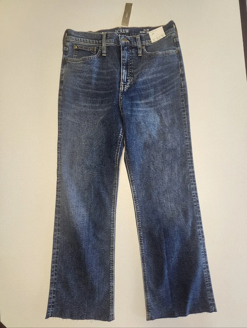 J. Crew NWT Slim Demi Boot, Medium Blue Wash, High Rise Denim Jeans, 30